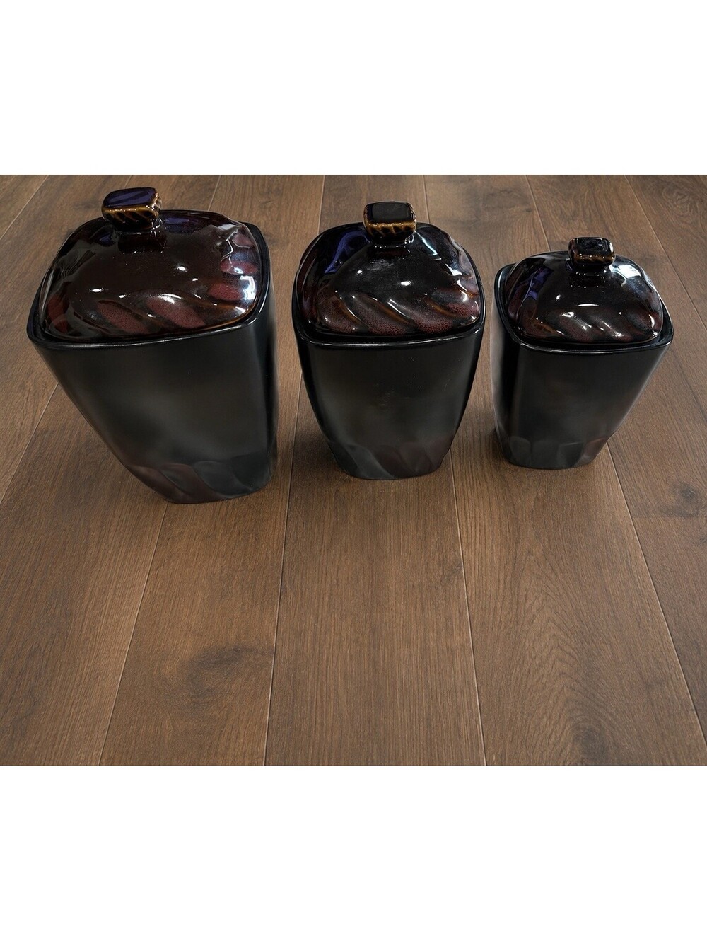 Reba Harmony for the Home 3-Pc Ceramic Canister Set Black Brown EUC (rare)